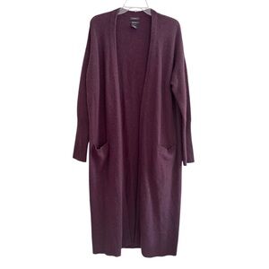 Halogen Purple Long Duster Open Front Cardigan Wool Cashmere XL